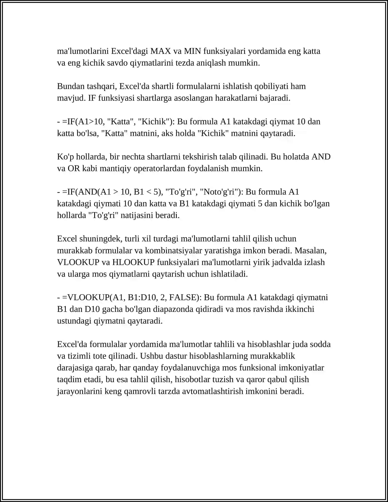 EXCEL DASTURIDA TURLI HISOBOTLAR TAYYORLASH 4