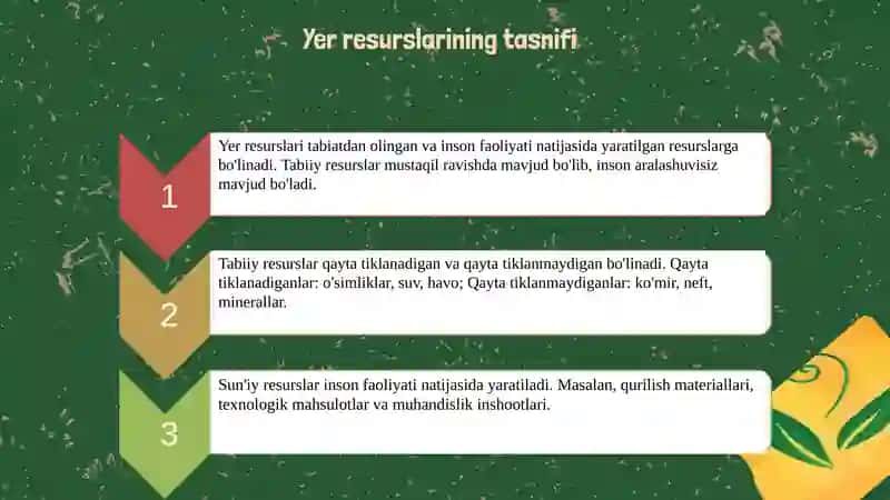 Yer resusrlaridan foydalanish uslublari 4