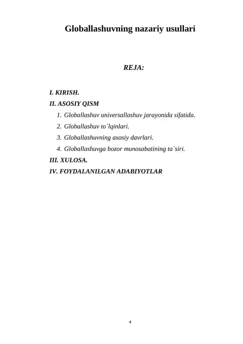 Globallashuvning nazariy usullari 4