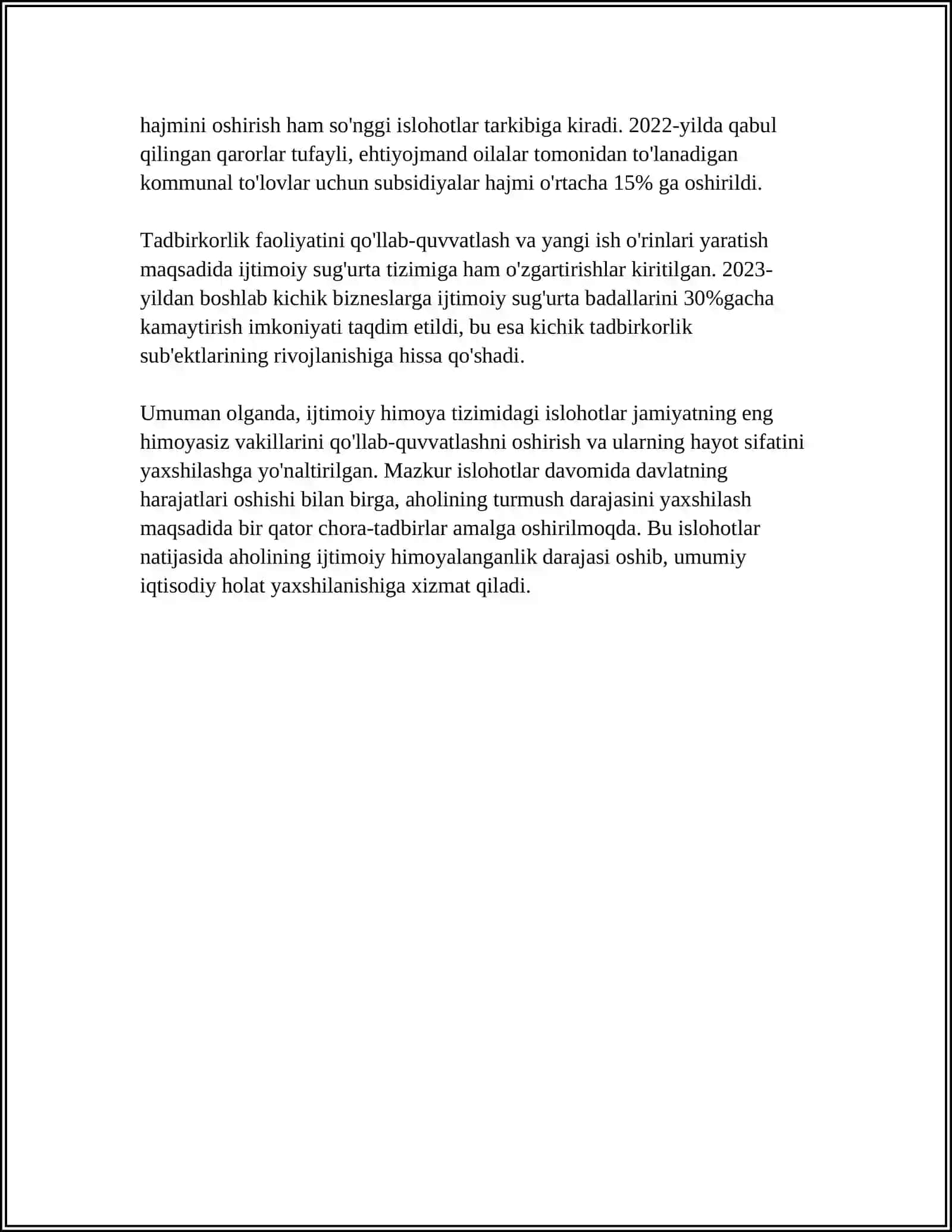 O'ZBEKISTONDA IJTIMOIY SOHADA AMALGA OSHIRILAYOTGAN O'ZGARISHLAR MAZMUN VA MOHIYATI 4