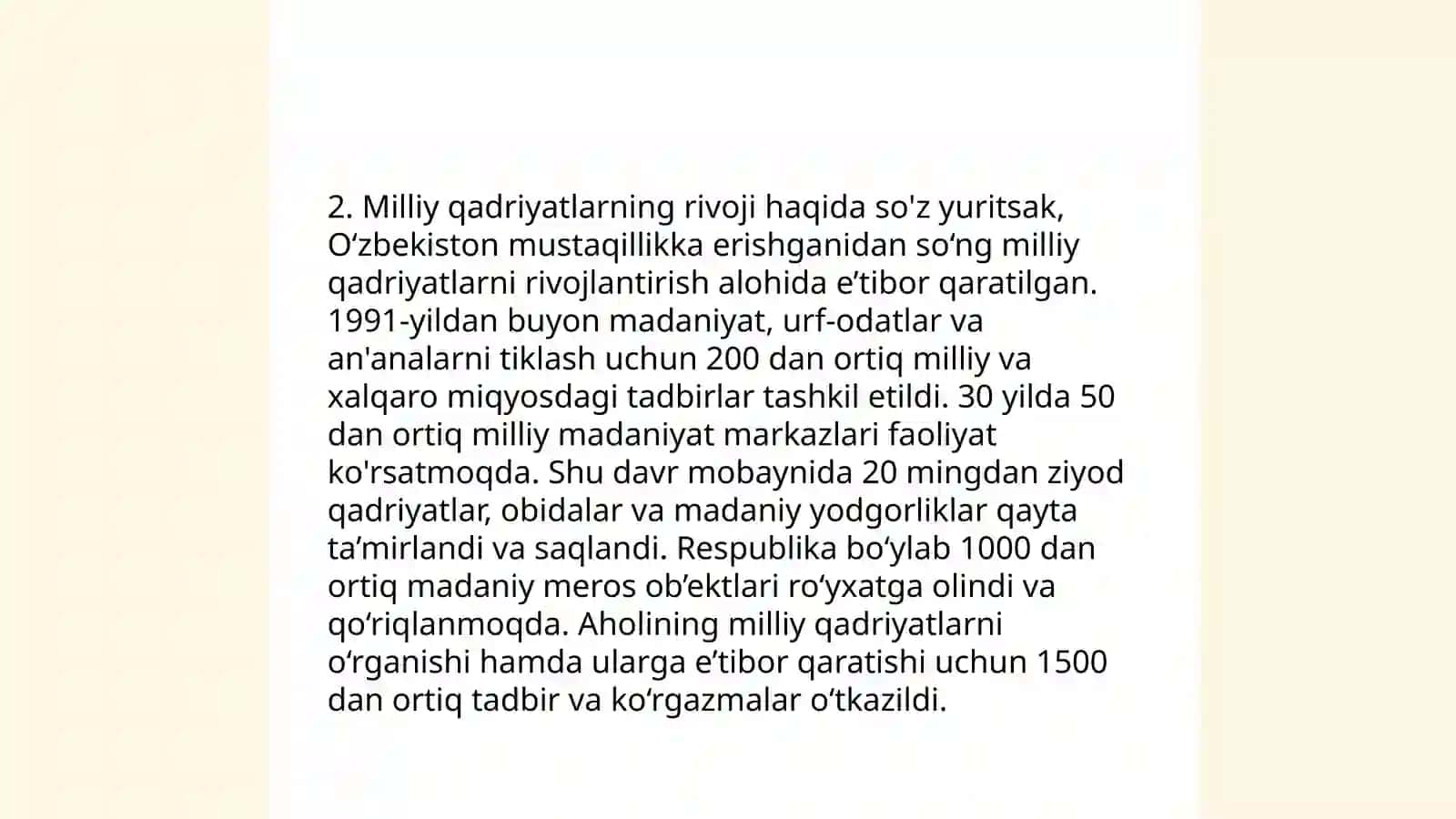 Mustaqillik yillarida O'zbekistonda ma'naviy tiklanish 4