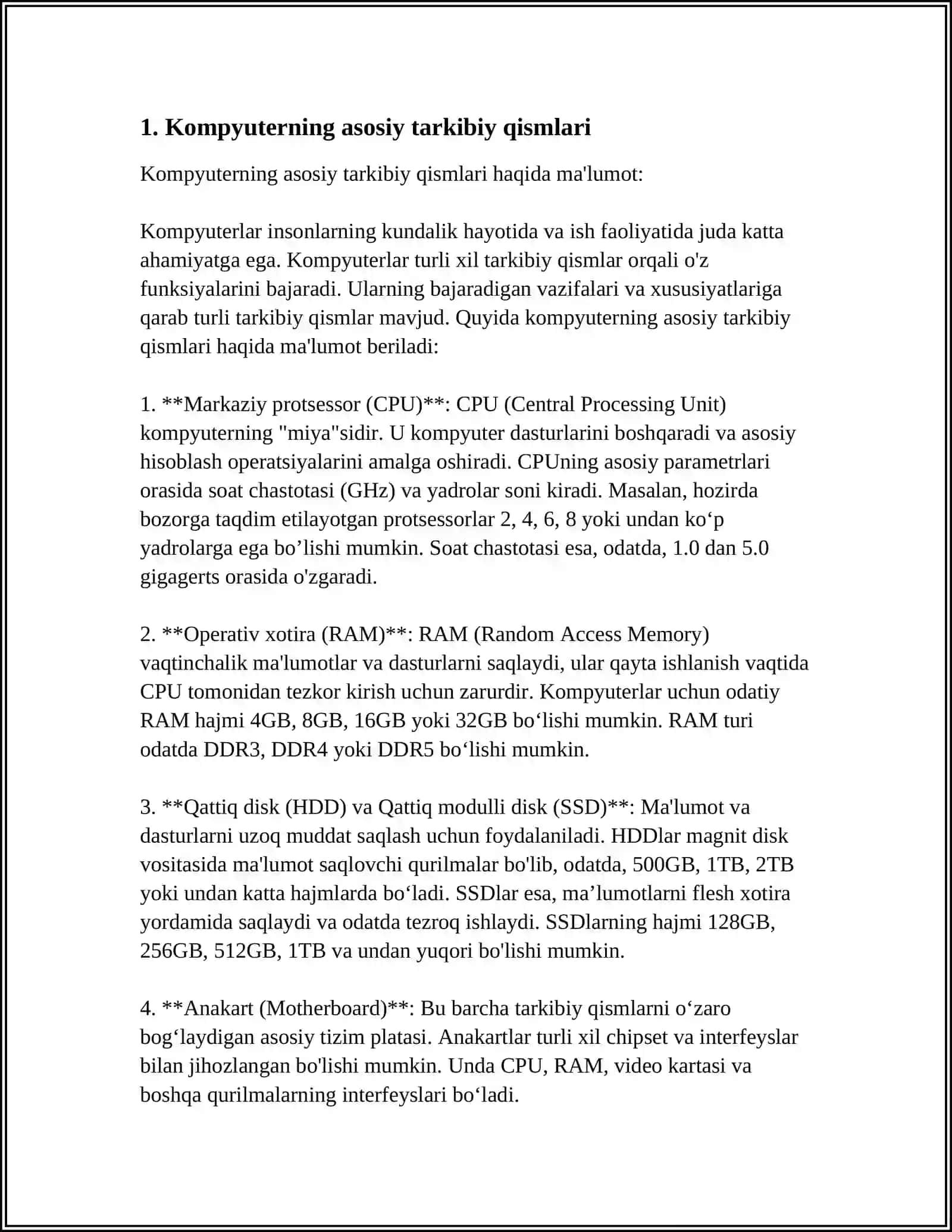 KOMPYUTER.KOMPYUTER VA UNING ASOSIY QURILMALARI 4