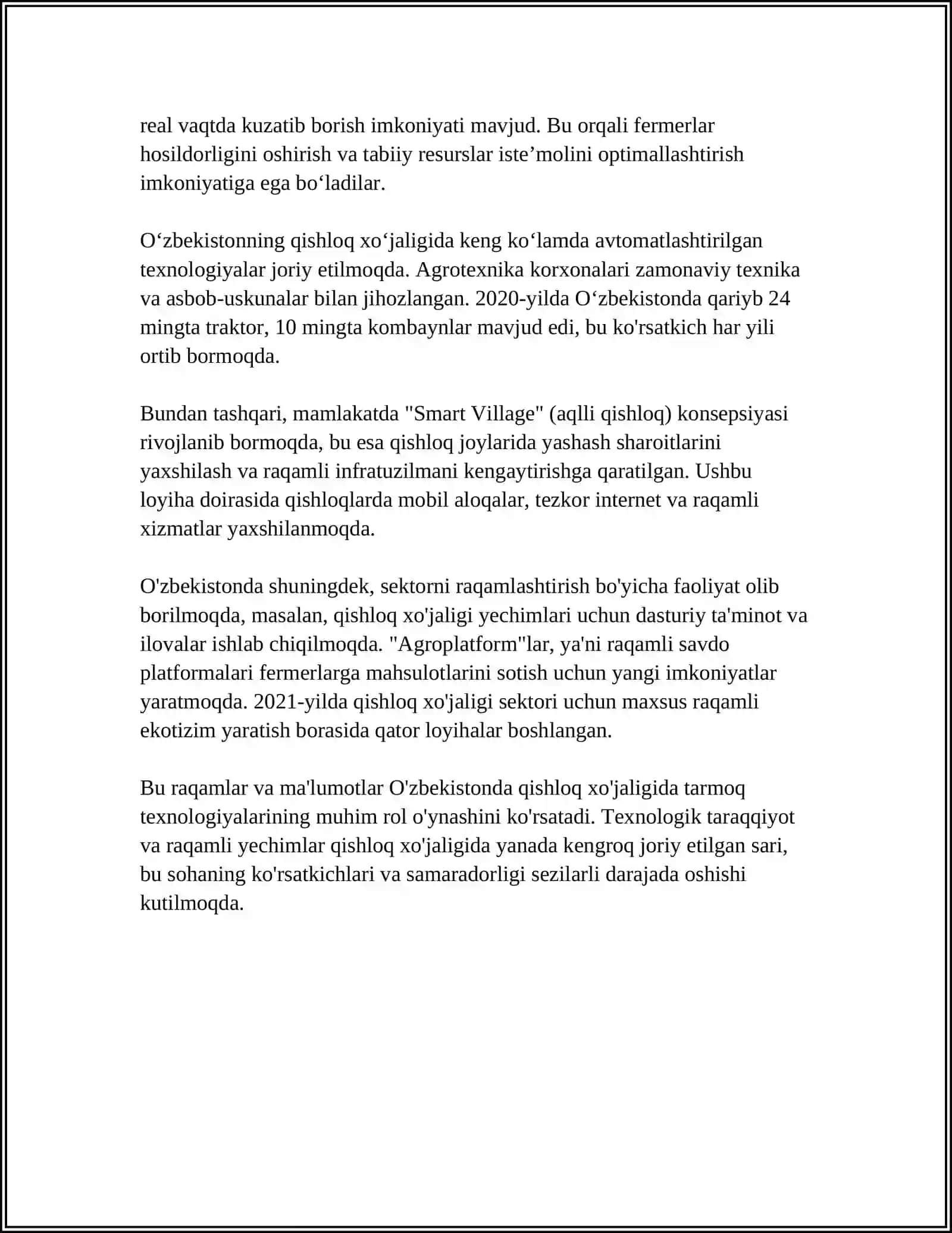 XALQ XO'JALIGINING TURLI SOHALARI VA TARMOQLARIDA TARMOQ TEXNOLOGIYALARIDAN FOYDALANISH YO'LLARI 4