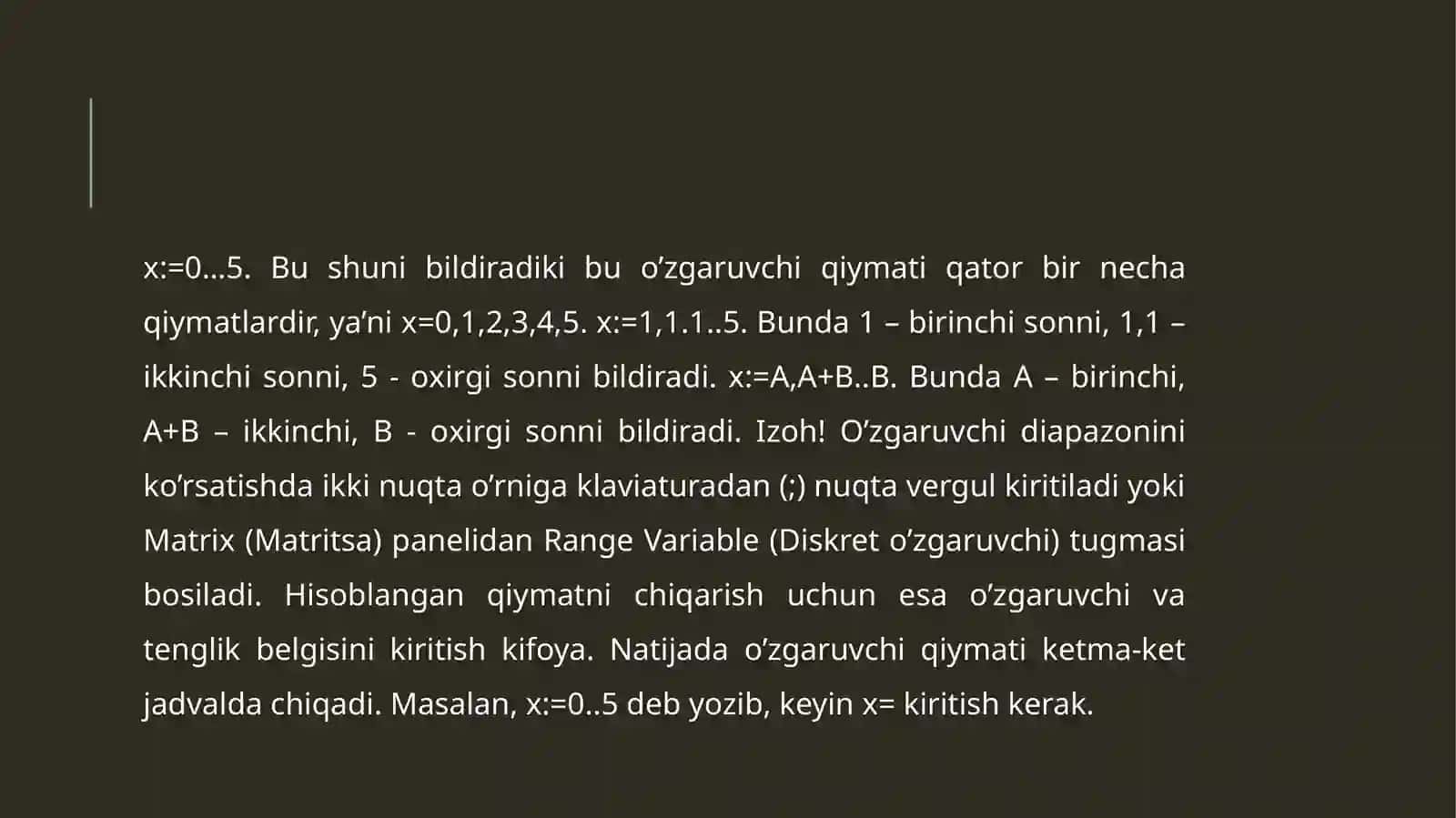 MATHCAD PAKETIDA DIFFERENSIAL TENGLAMALAR SIMVOLLARNI HISOBLASH 4