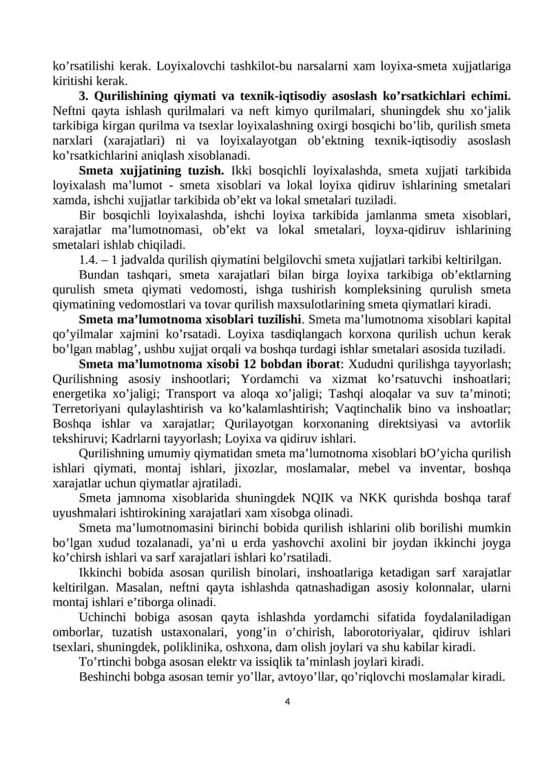 Qurilishning smeta qiymatini aniqlash yo‘llari 4