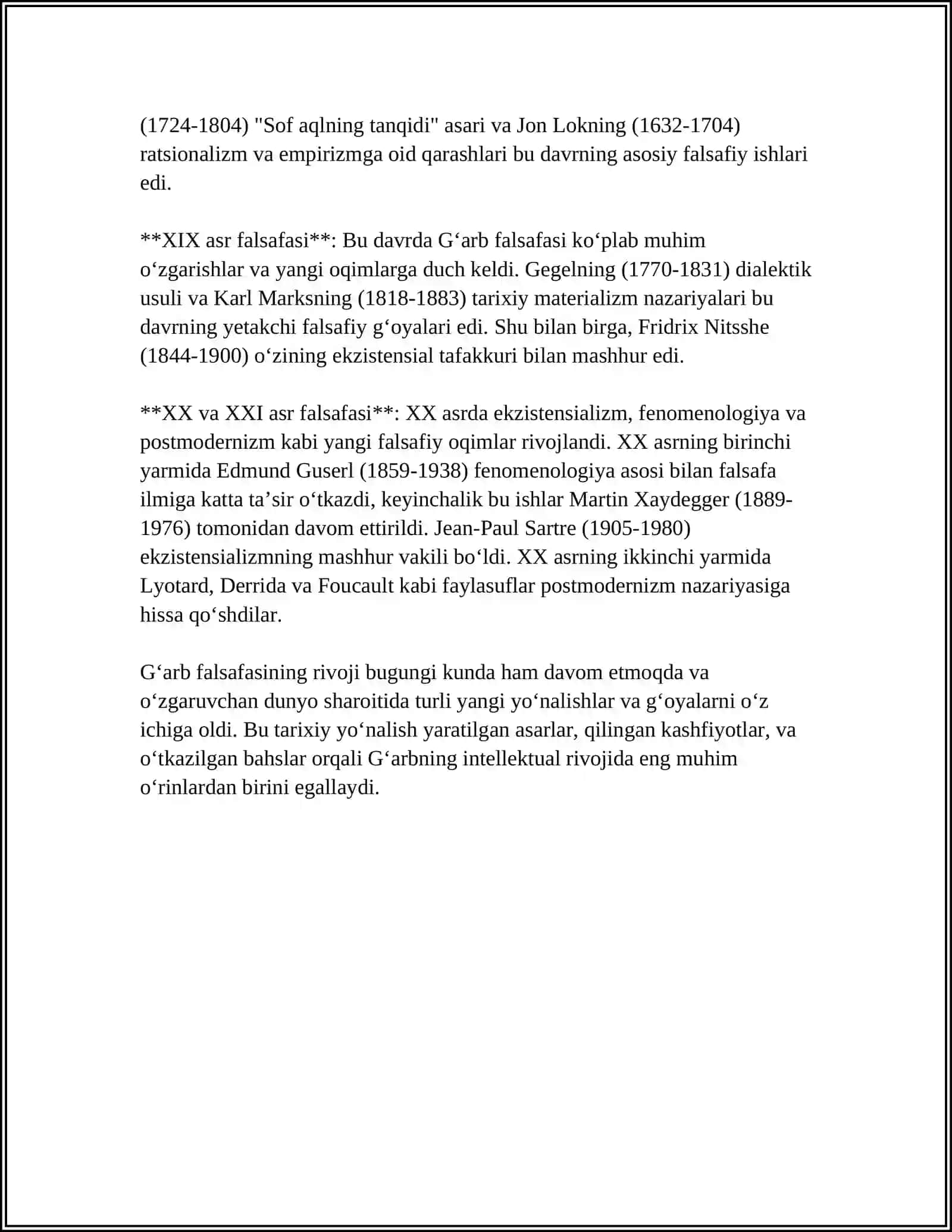 Mavzu: GʻARB FALSAFASI 4