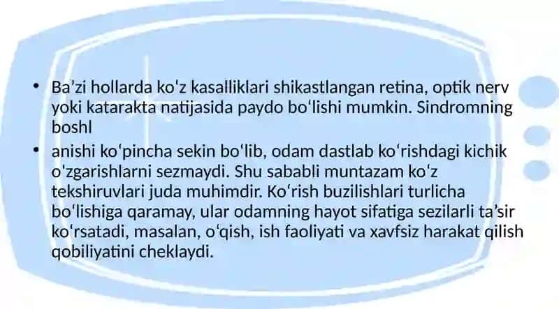 Ko’rish buzilish sindromi 4