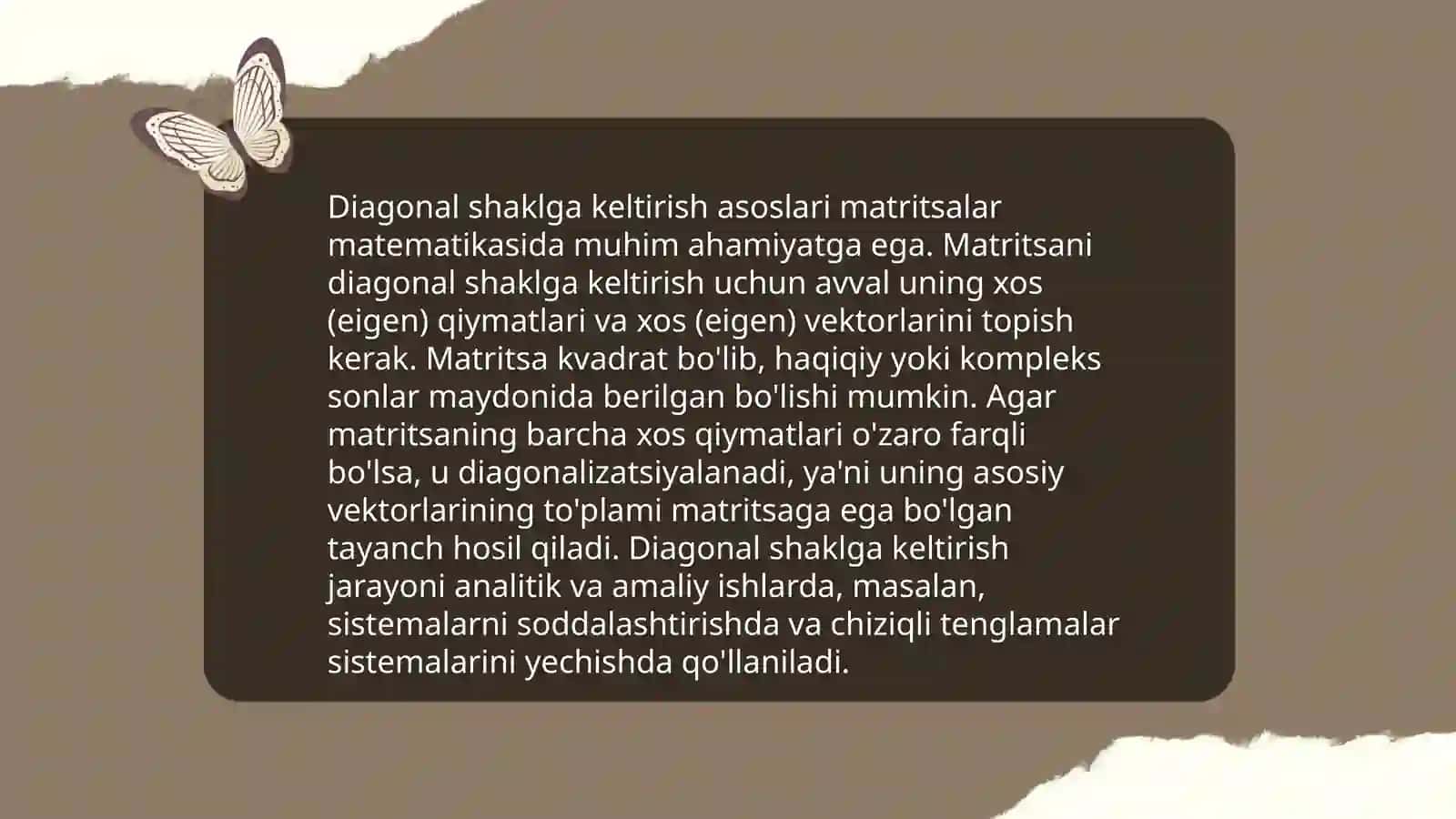 Oʻz-oʻziga qoʻshma almashtirishlarni diagonal shaklga keltirish 4