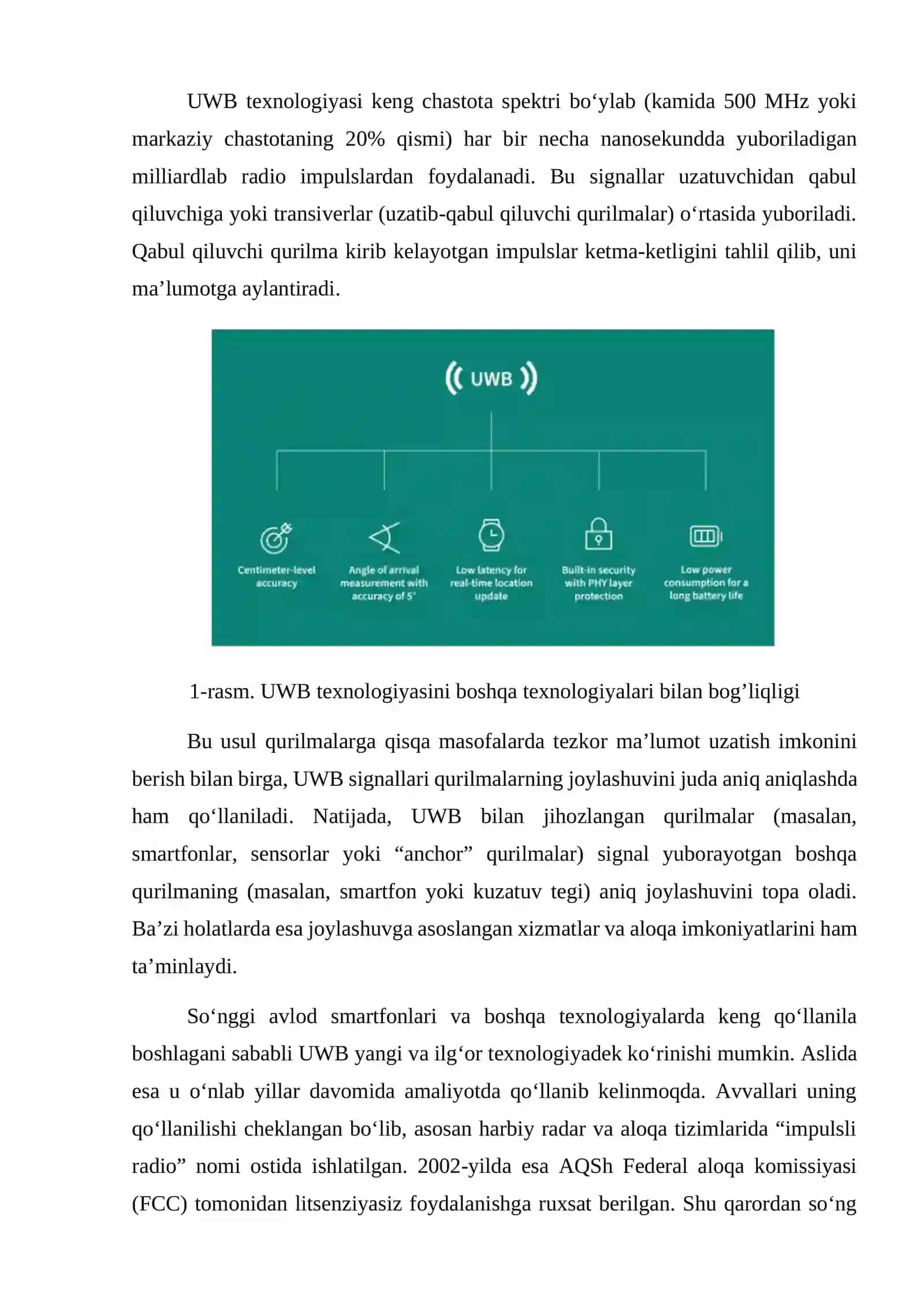 O‘ta keng polosali signallardan (UWB) foydalaniladigan ma’lumotlarni uzatish texnologiyasi 4