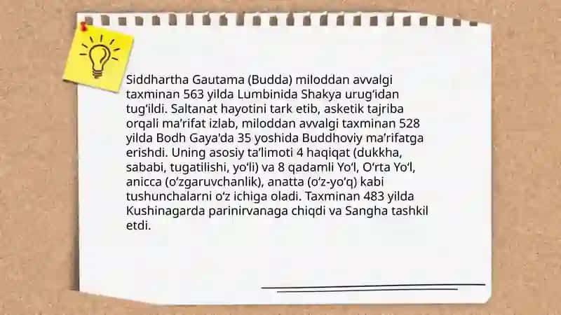 Buddizim dini tarixi va asosiy gʻoyalari 4