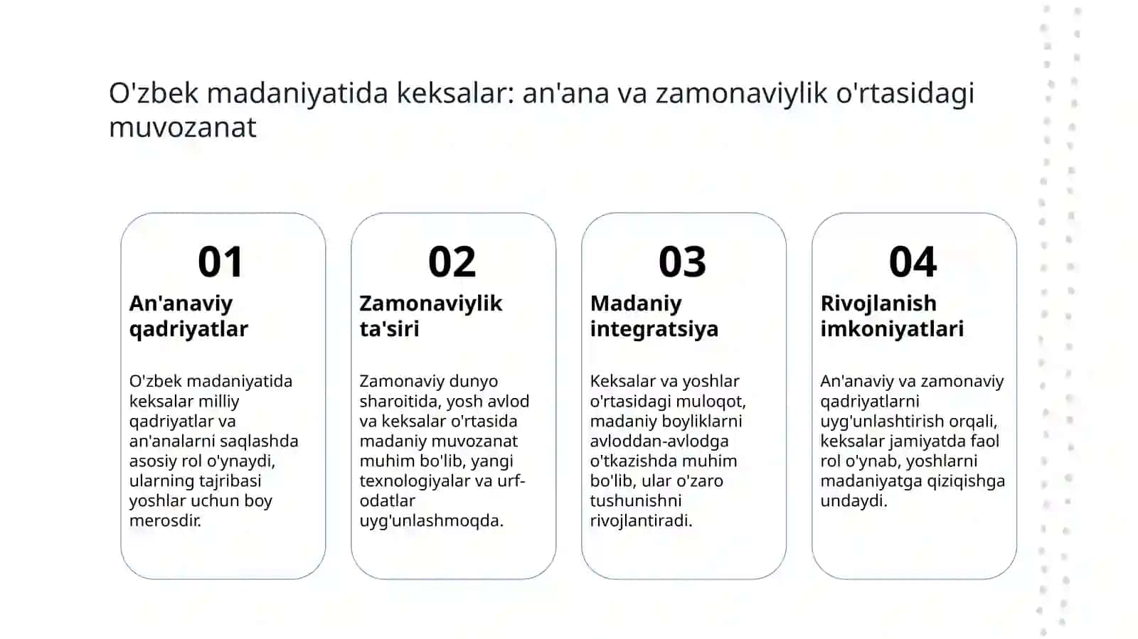Zamonaviy jamiyatdagi keksalar o'rni 4