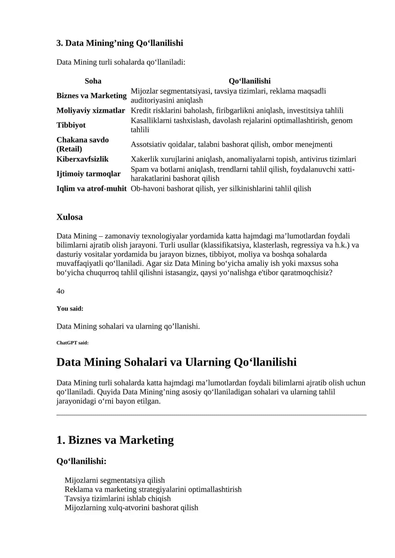 Data Mining texnologiyalari bilan ishlash 4