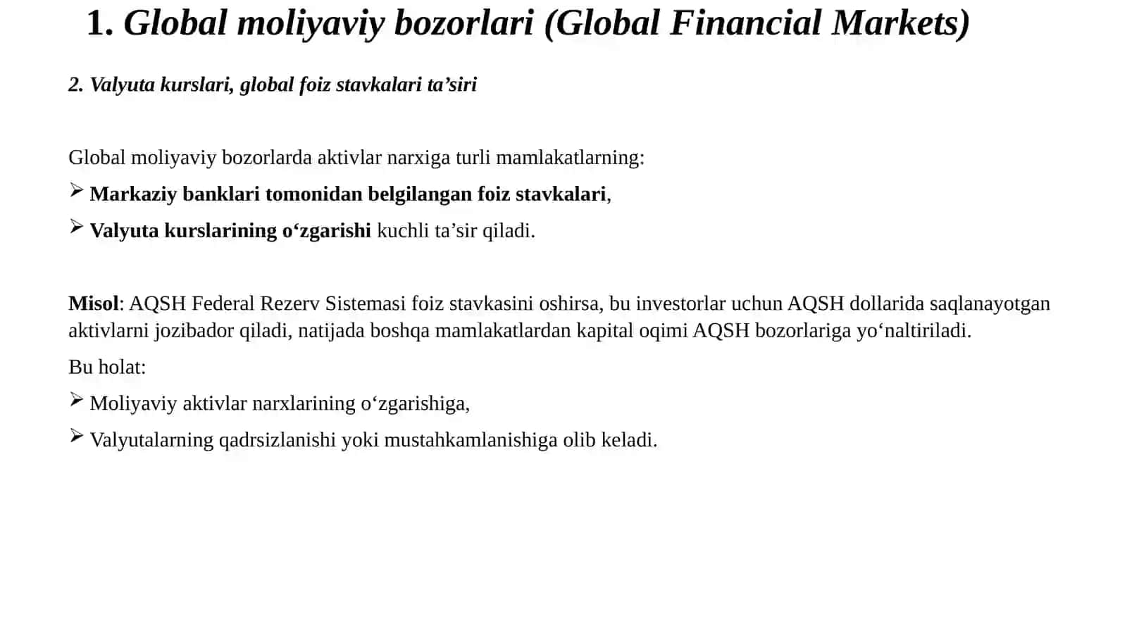 Global moliyaviy bozorlar (Global Financial Markets) 4