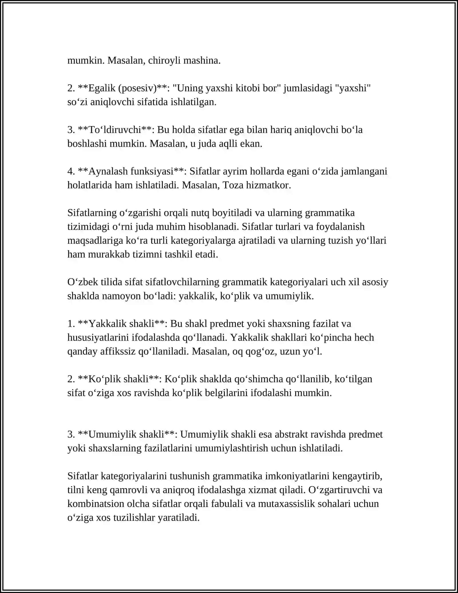 Sifat: Grammatik kategoriyalar 4