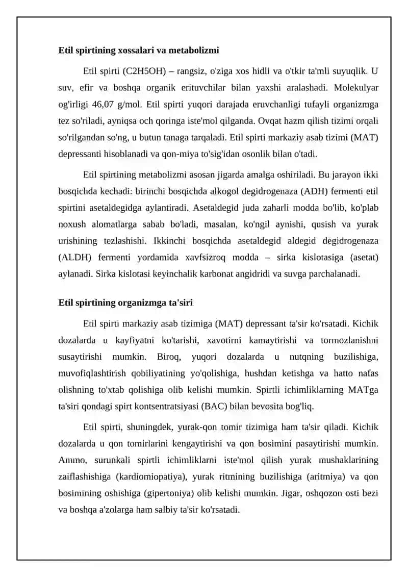 Etil spirti. Alkogolizm va uning asoratlari 4