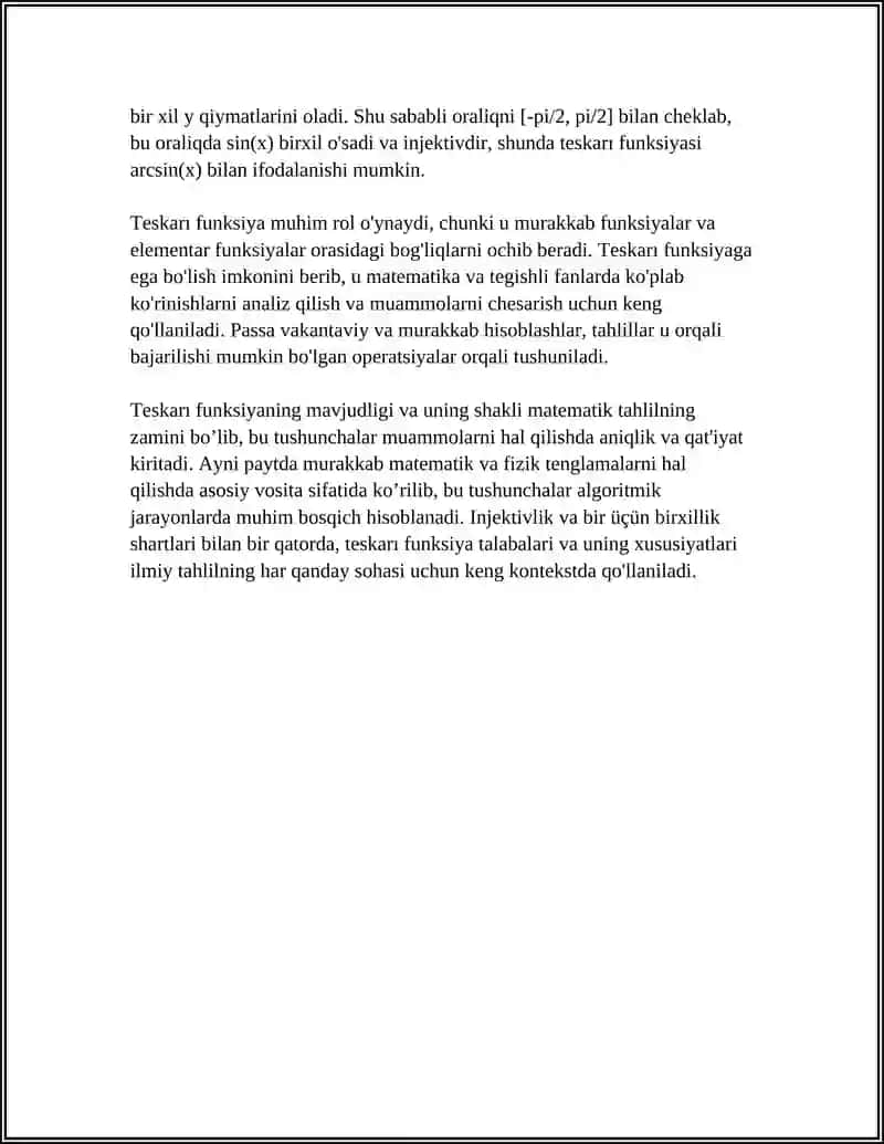 TESKARI FUNKSIYA. MURAKKAB FUNKSIYA, ELEMENTAR FUNKSIYA VA ULARNING XOSSALARI 4