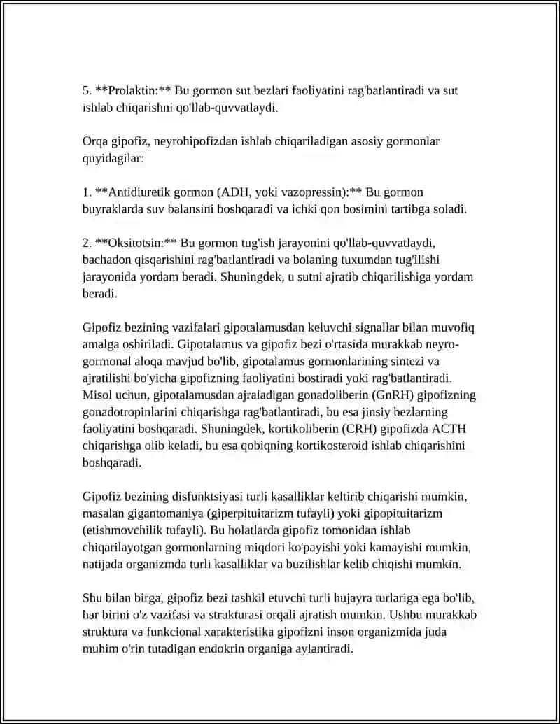 Gipofiz bezining tuzilishi va vazifalari 4