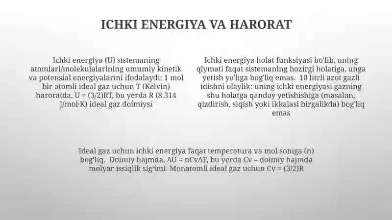 Ideal gazning ichki energiyasi 4