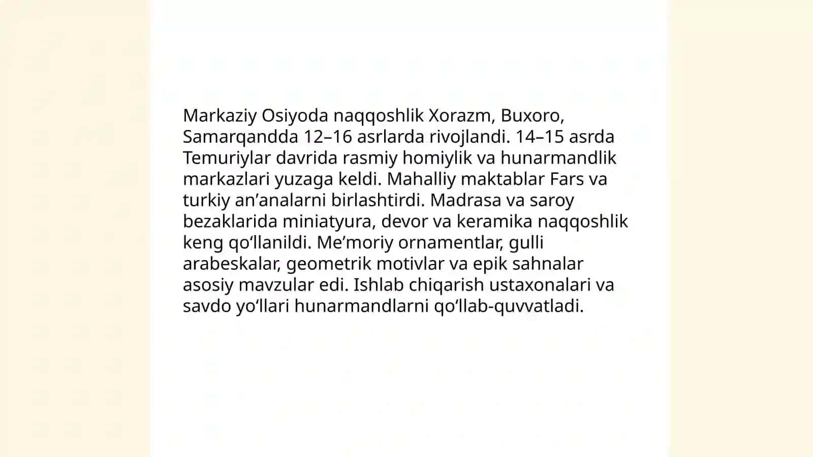 Naqqoshlik sanʼati tarixi haqida maʼlumot toʻplash 4