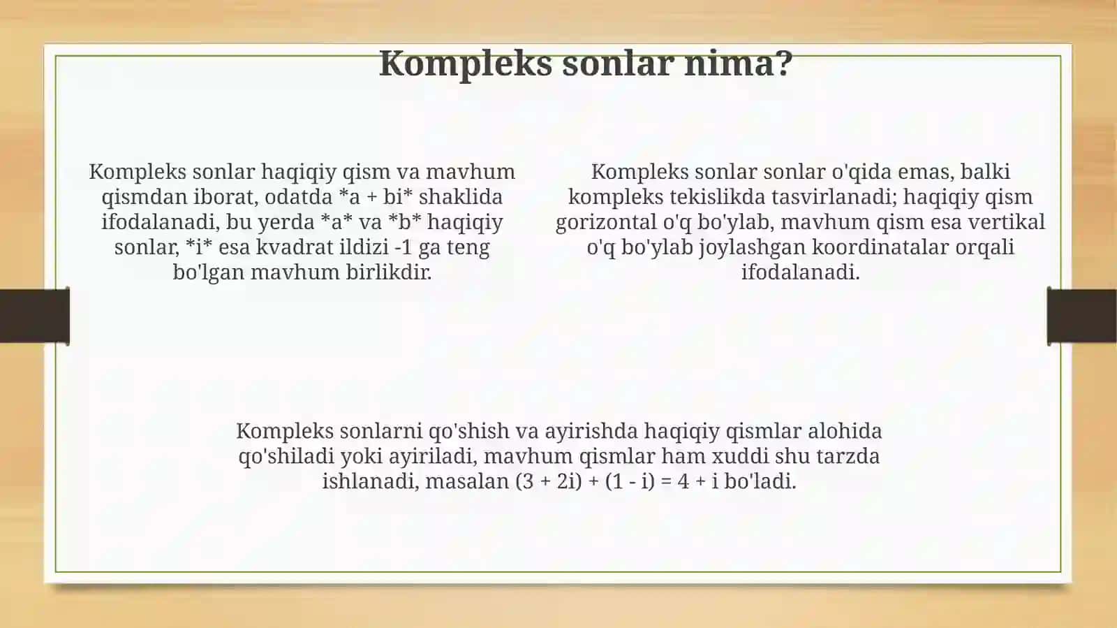 Komplekssonlarni qoʻshish va ayirish 4