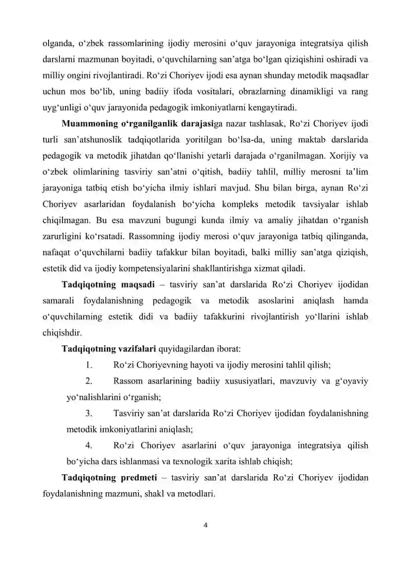 Tasviriy san'at darslarida Ro'zi Choriyev ijodini o'rganish 4