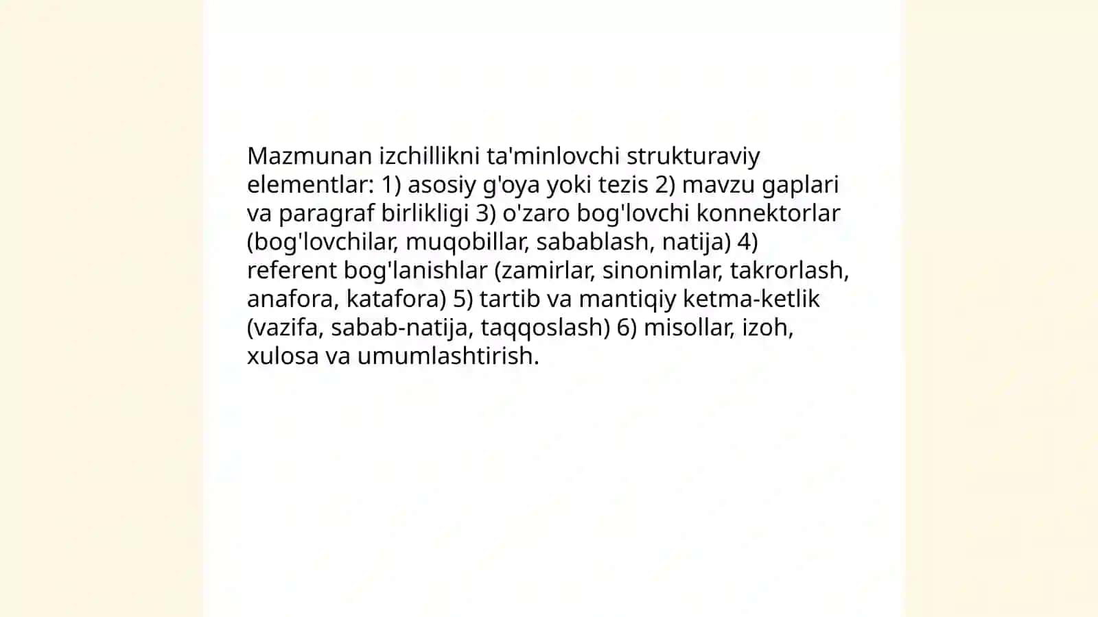 Monologik matnda mazmunan izchilligi va ohang 4