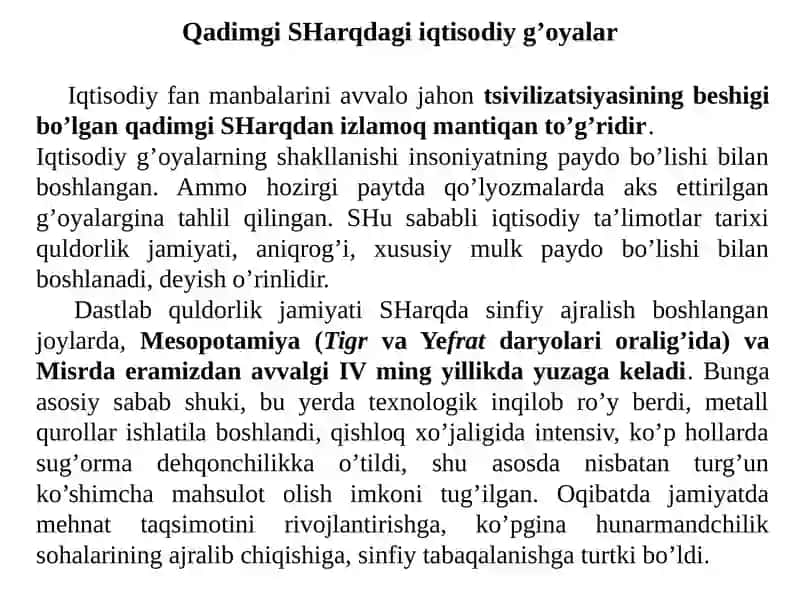 Qadimgi Sharqdagi iqtisodiy g'oyalar 4