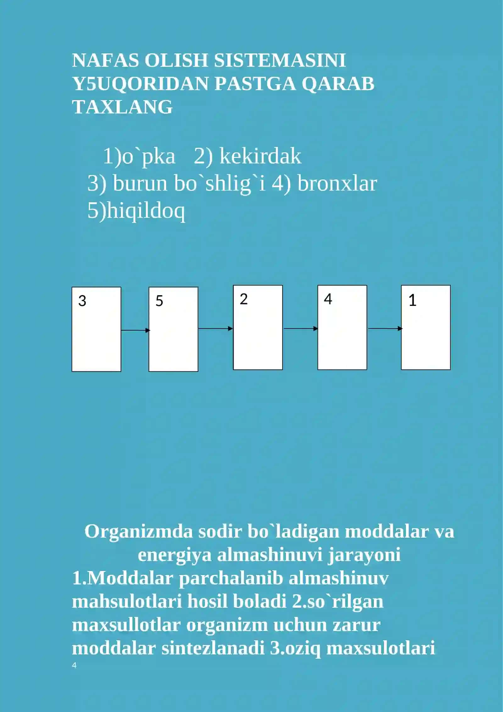 Atamarlar raqamini ularning ta'rif bilan juftlang 4