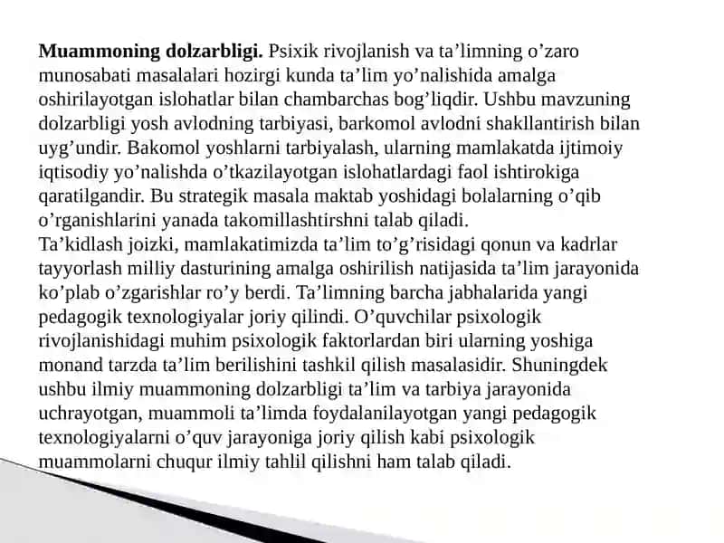 PSIXIK TARAQQIYOT VATA’LIMNING O’ZARO MUNOSABATLARI 4