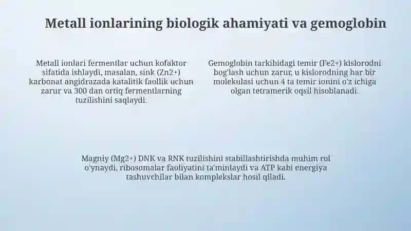 Kompleks birikmalarning organizmdagi roʻli 4