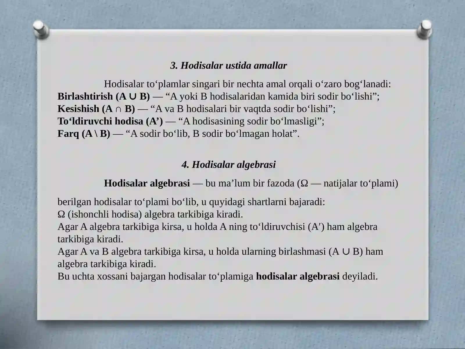 Hodisalarvaularningturlari.Hodisalaralgebrasivasigma-algebrasi 4