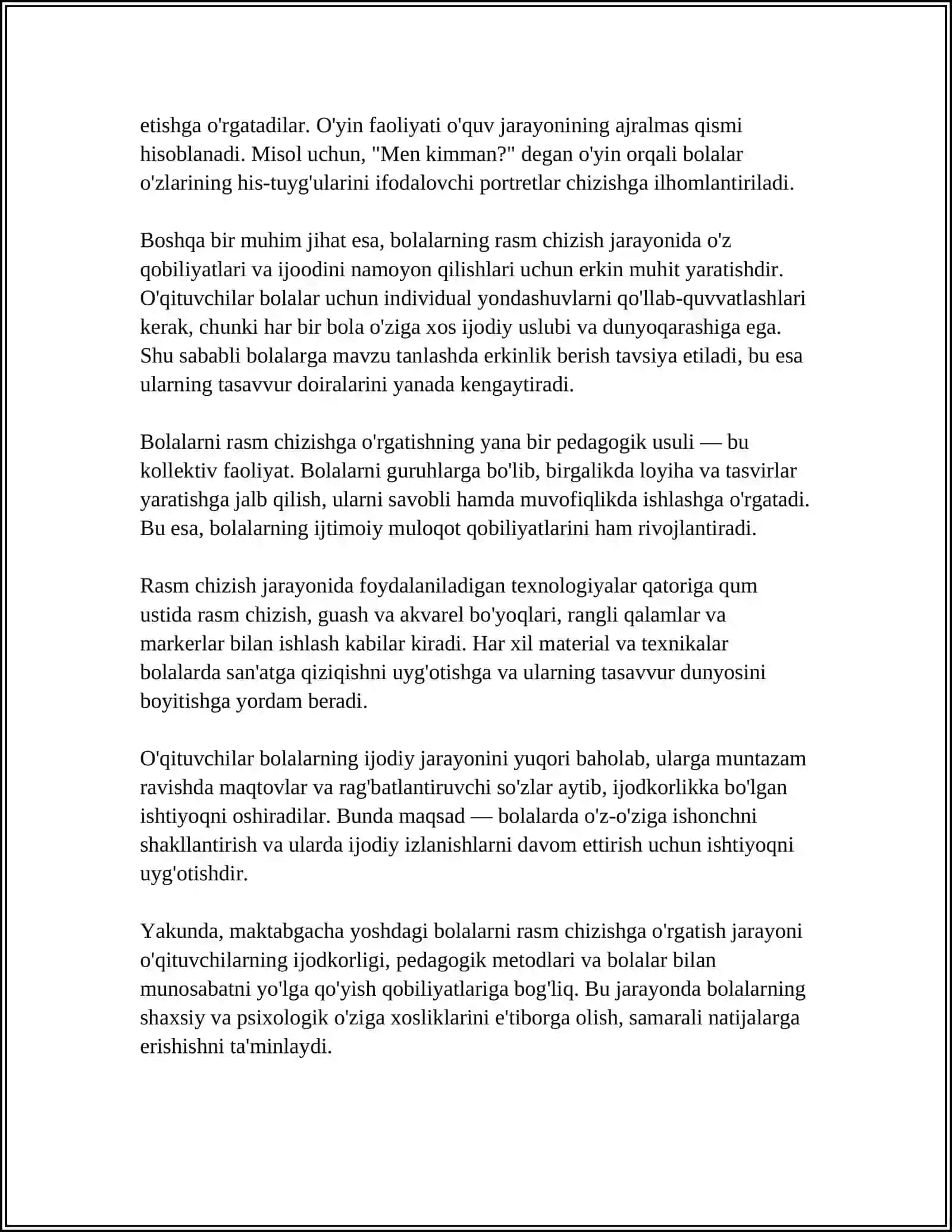MAKTABGACHA YOSHDAGI BOLALARNI RASM CHIZISHGA O'RGATISH TEHNOLOGIYALARI 4