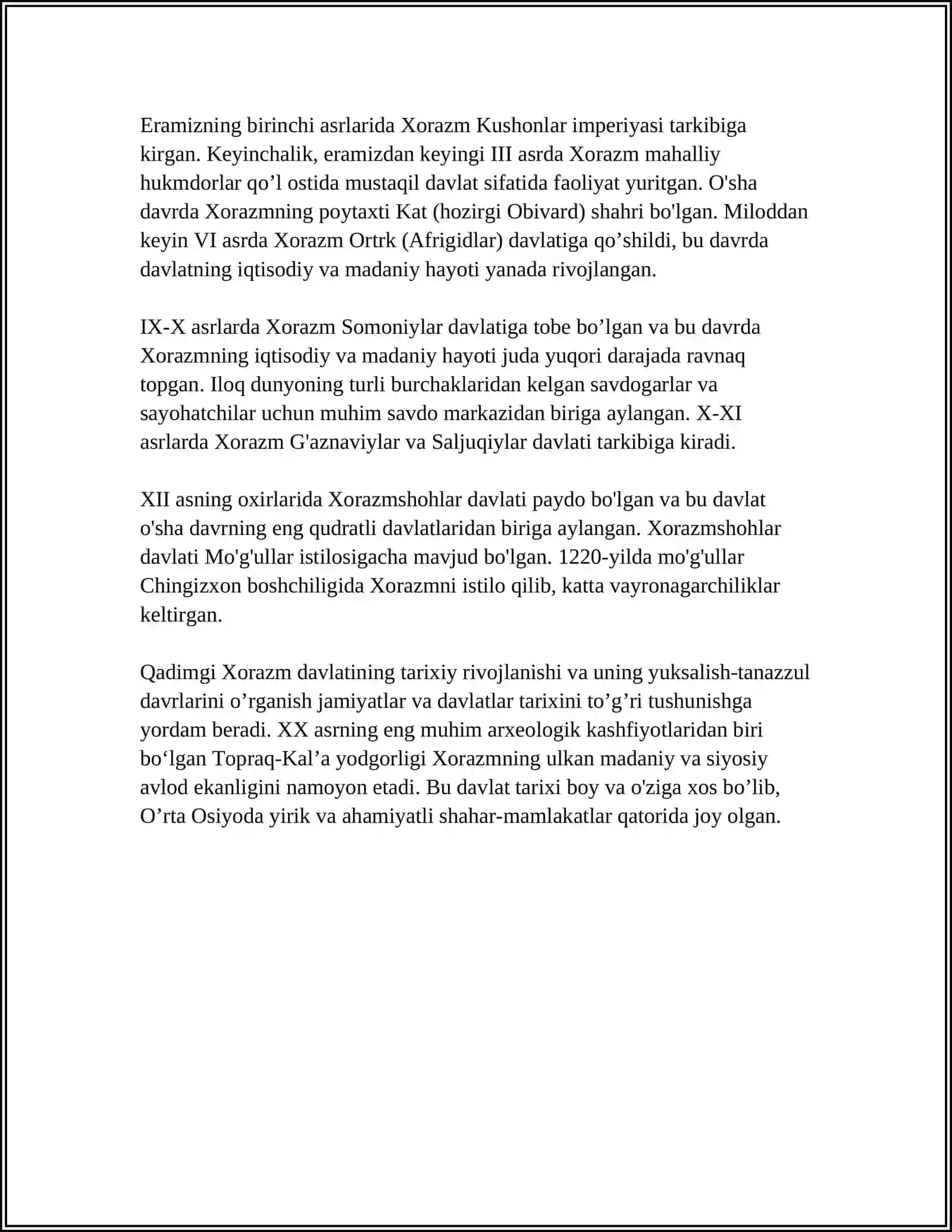 O'ZBEK DAVLATCHILIGINING TARIXIY BOSQICHLARI (O'ZBEKISTON HUDUDIDAGI DAVLATLAR TARIXI MISOLIDA) 4