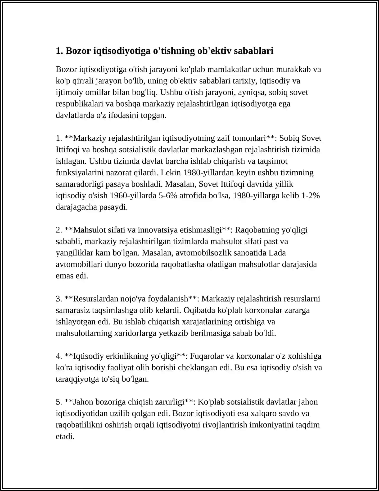 BOZOR IQTISODIYOTI MUNOSABATLARIGA ÕTISHNING OB'EKTIV ZARURIYATI 4
