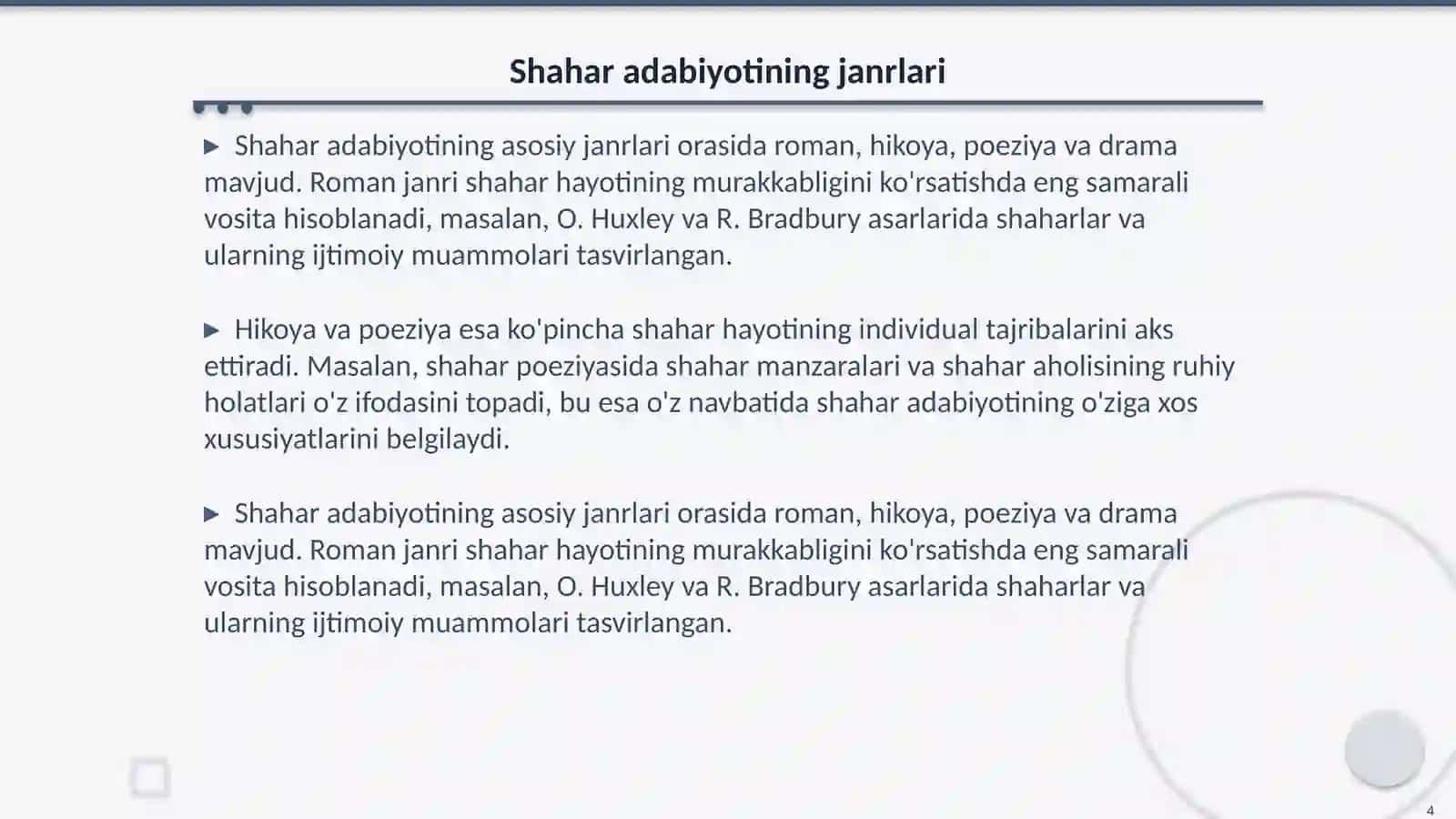 Shahar adabiyotining janrlari va xususiyatlari 4