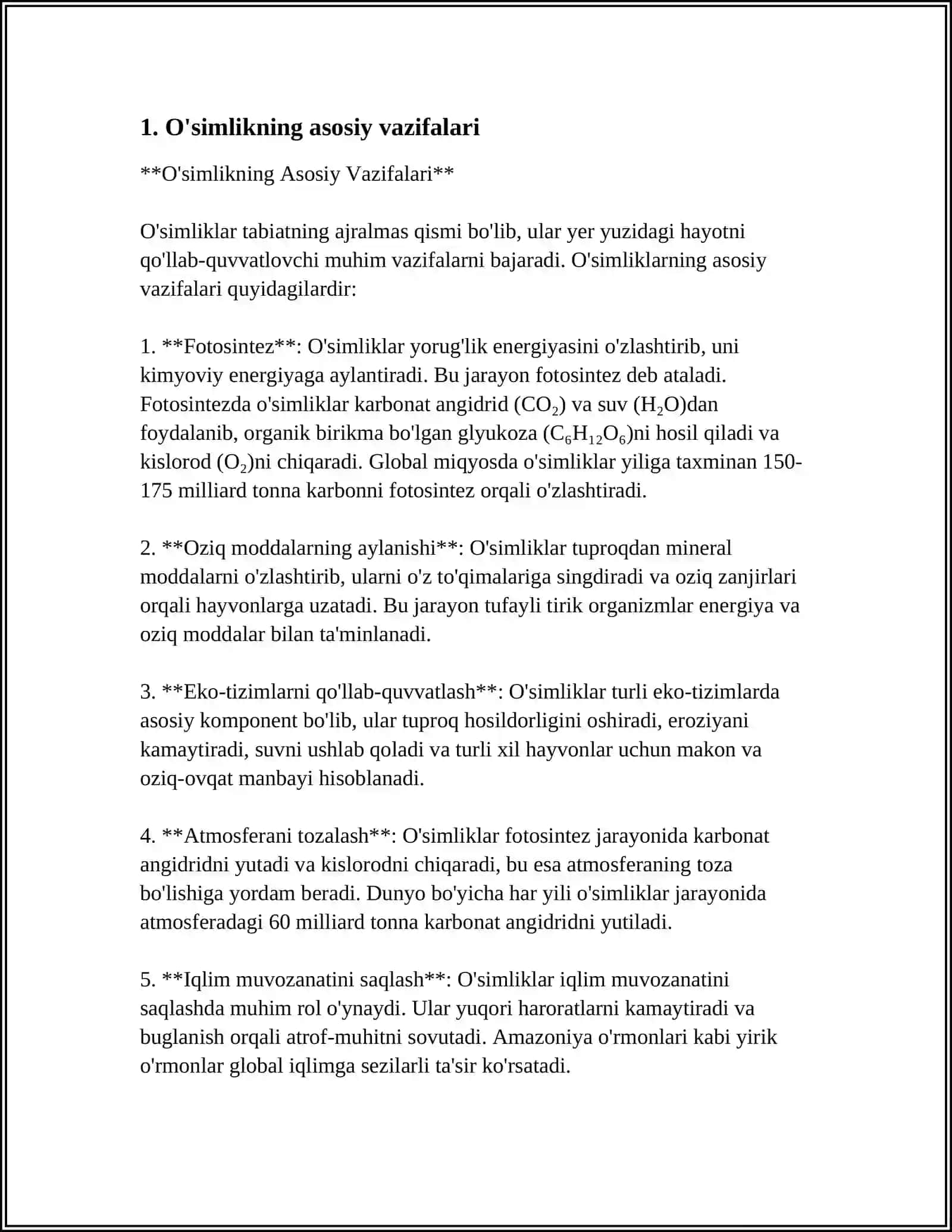O'simlikning Asosiy Vazifalari 4