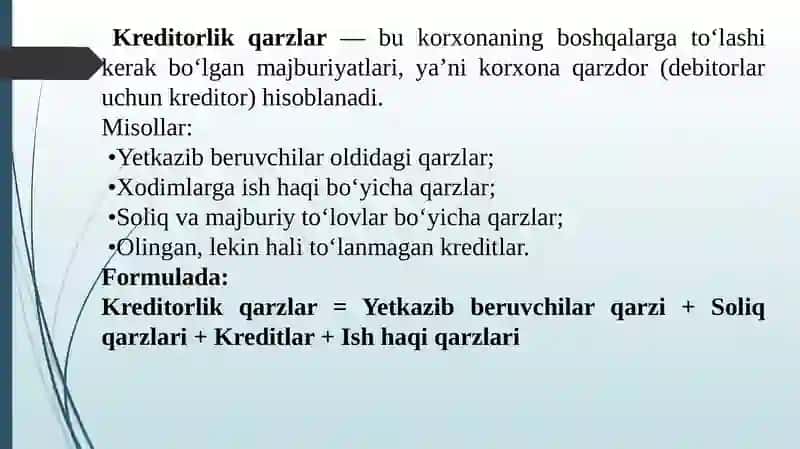 Debitorklik va Kreditorlik Qarzlarini Boshqarish 4