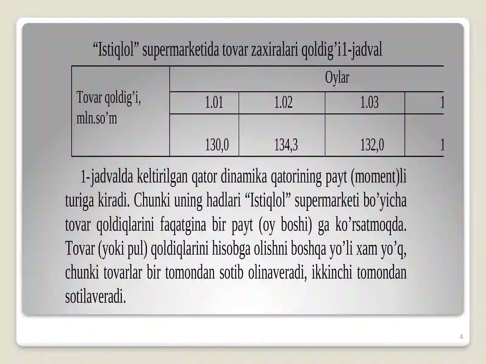 DINAMIKANI STATISTIK O’RGANISH USULLARI 4