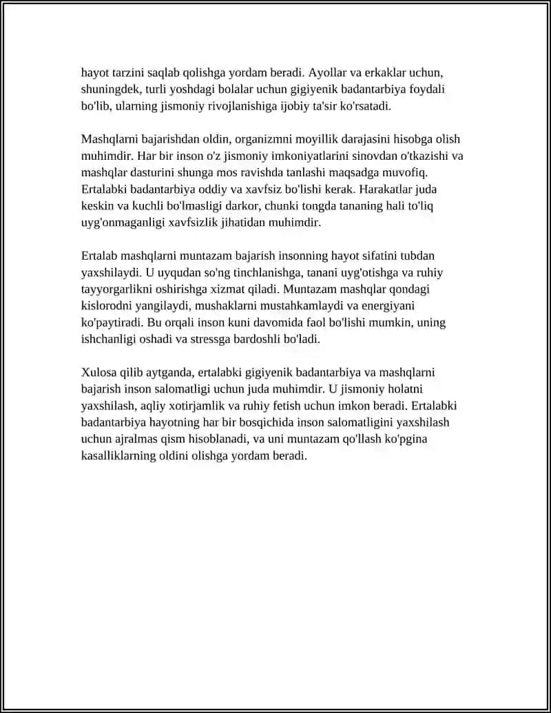 ERTALABKI GIGEYENIK BADANTARBIYA VA MASHQLARINI BAJARISH 4