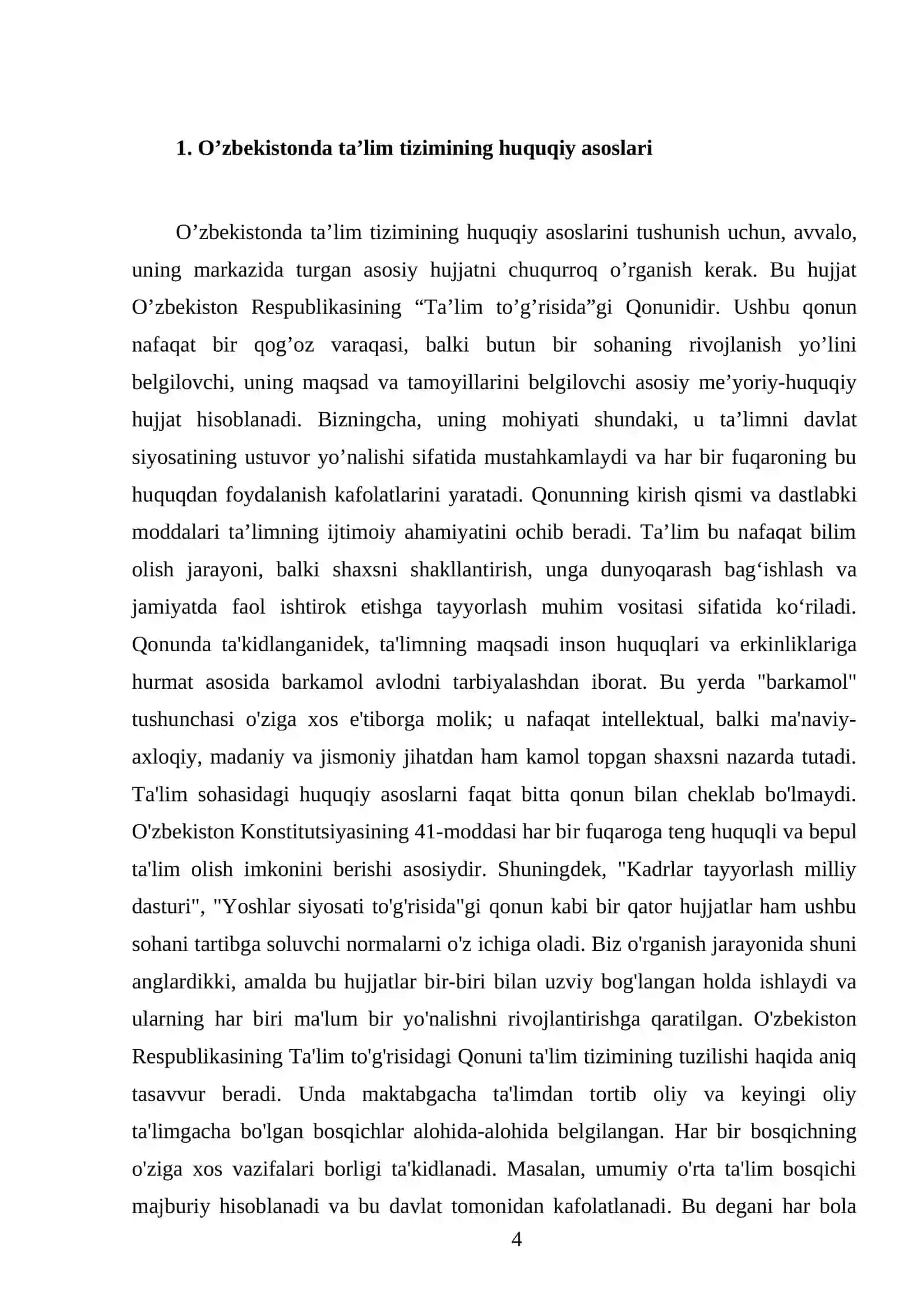 O’zbekiston respublikasining ta’lim to’g’risidagi qonuni 4