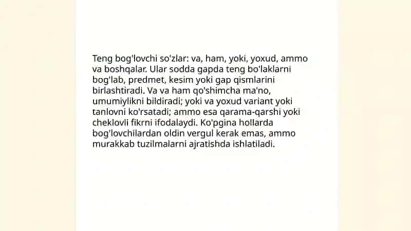 Sodda gapda teng bog'lanish va uyushiq bo'laklarning qo'llanilishi 4