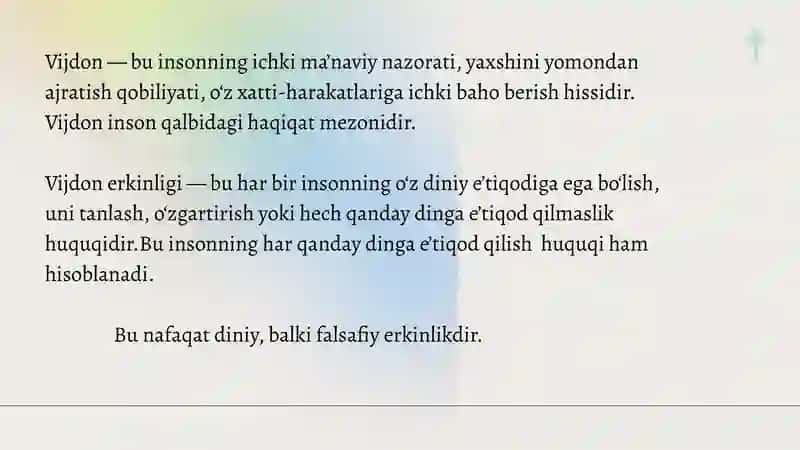 Vijdon va e'tiqot erkinligi tarifi 4