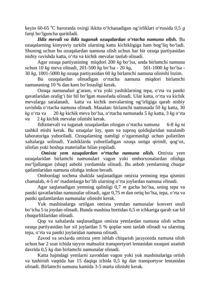 Ozuqalardan oʻrtacha namuna olish 4