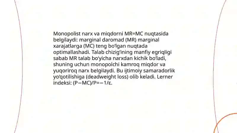 Monopol narx belgilash va bozor hokimiyati 4