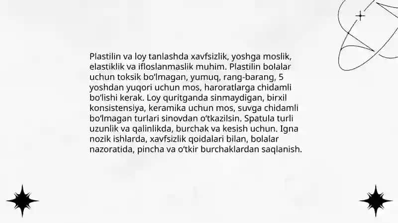 Plastilin va loy bilan ishlash darslarining mazmuni 4