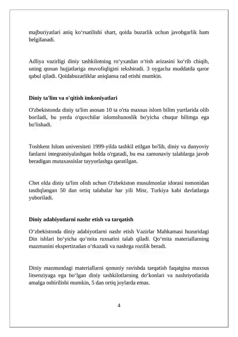 O'zbekistonda Vijdon erkinligi 4