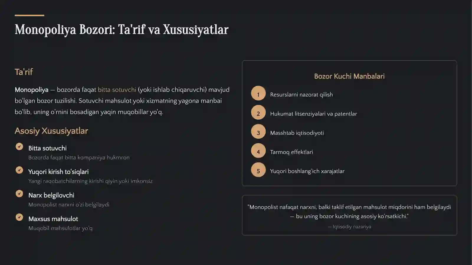 Raqobatlashgan Monopolistik va Oligopoliya Bozorlari 4