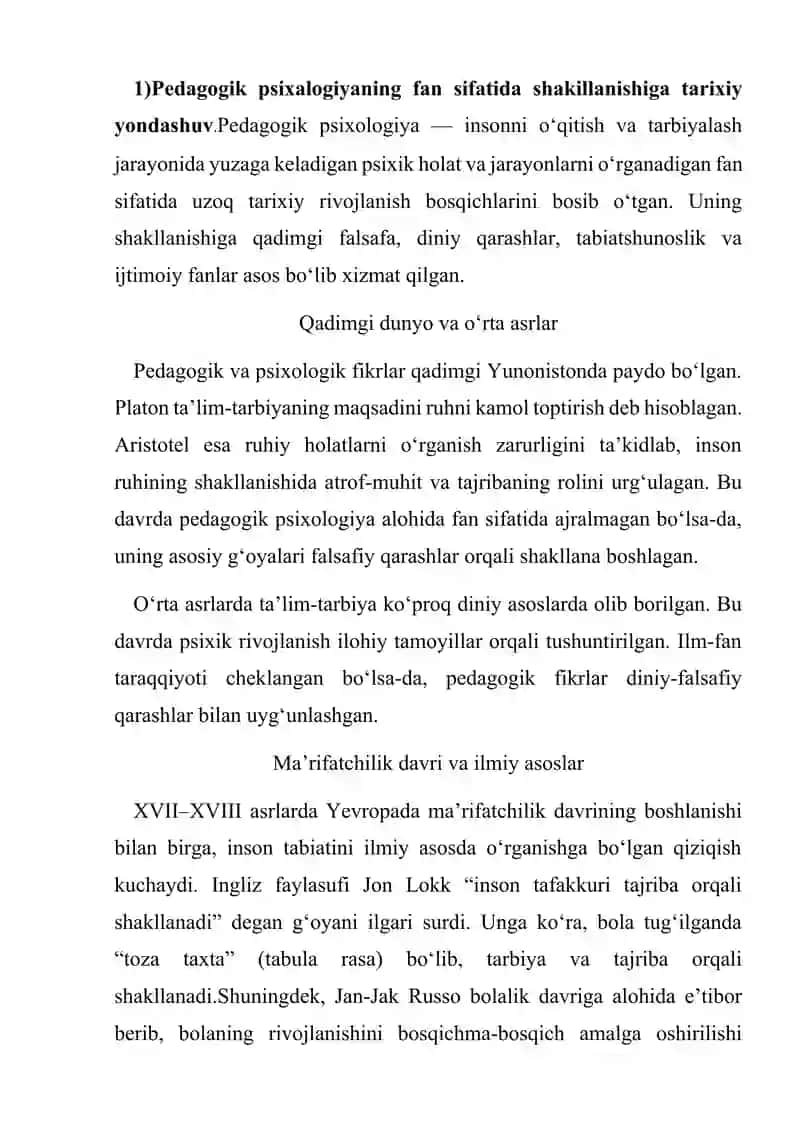 Pedagogik psixalogiyaning yuzga kelish tarixi. 4