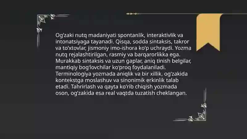 Nutq madaniyati va uslubshunoslik. Nutq va Terminologiya 4