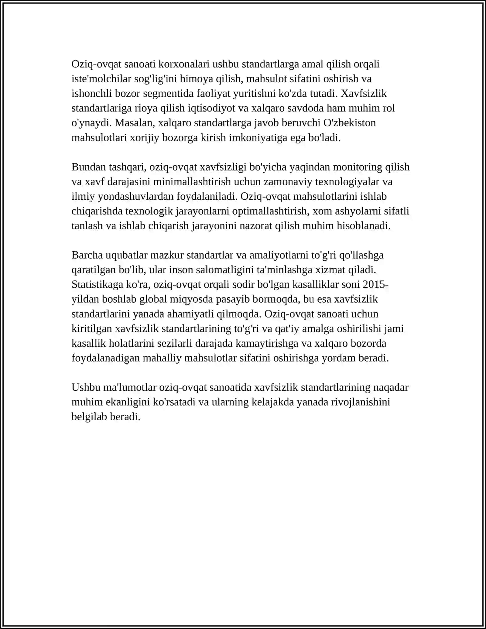 OZIQ-OVQAT SANOATIDA STANDARD TALABLARI 4